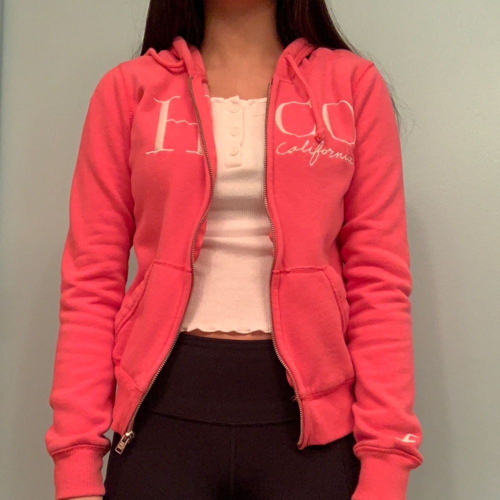 hollister pink zip up hoodie